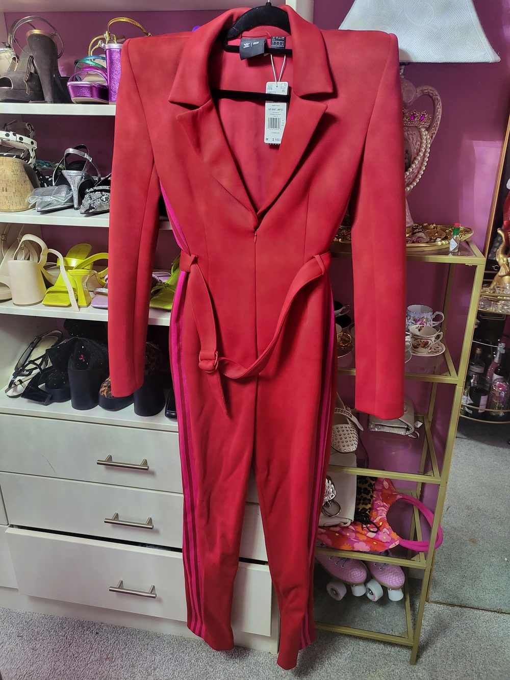 IVY PARK Red Tailored Jumpsuit with Side Stripe